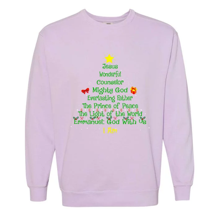 Christian Christmas Lover Bible Names of Jesus Tree Xmas Garment-Dyed Sweatshirt