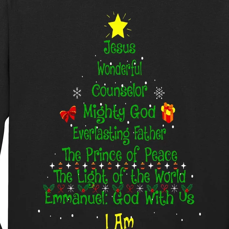 Christian Christmas Lover Bible Names of Jesus Tree Xmas Tall Long Sleeve T-Shirt