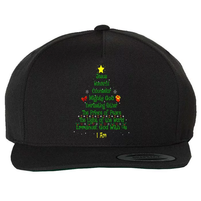 Christian Christmas Lover Bible Names of Jesus Tree Xmas Wool Snapback Cap