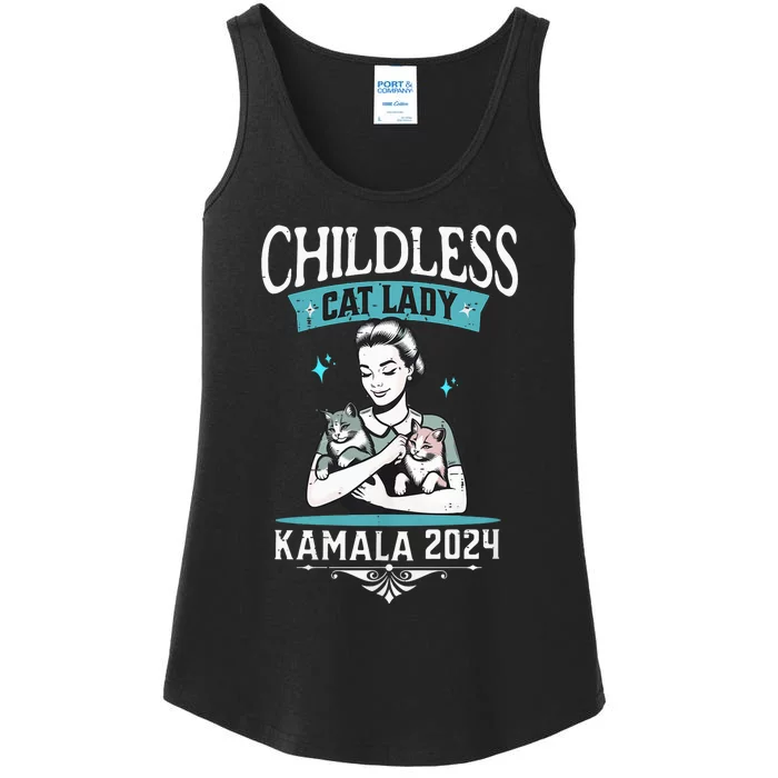 Childless Cat Lady For Kamala Harris 2024 Election President Ladies Essential Tank