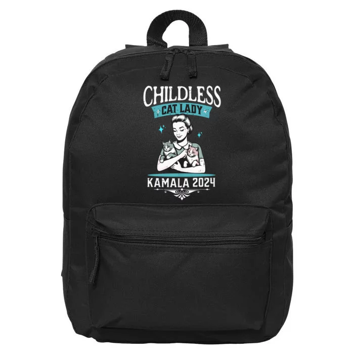 Childless Cat Lady For Kamala Harris 2024 Election President 16 in Basic Backpack