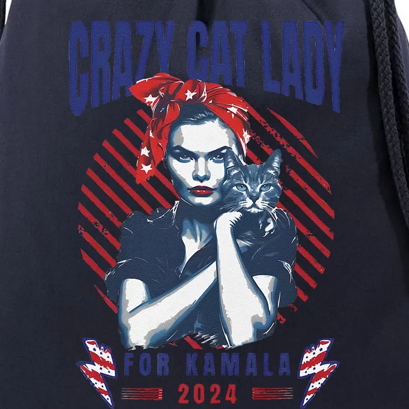 Crazy Cat Lady For Kamala 2024 Drawstring Bag