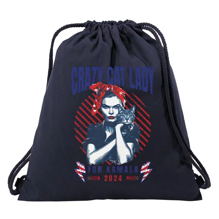 Crazy Cat Lady For Kamala 2024 Drawstring Bag