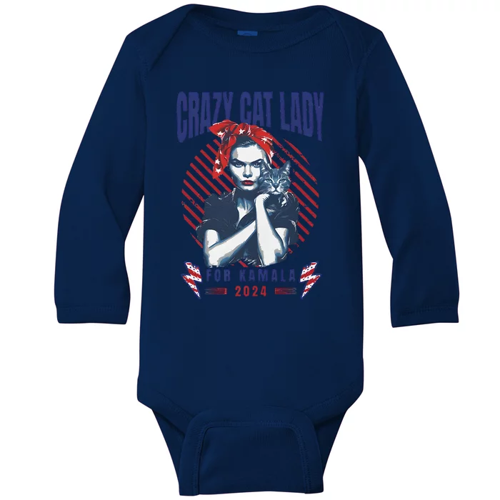 Crazy Cat Lady For Kamala 2024 Baby Long Sleeve Bodysuit