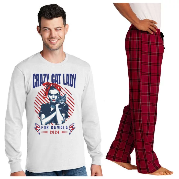 Crazy Cat Lady For Kamala 2024 Long Sleeve Pajama Set