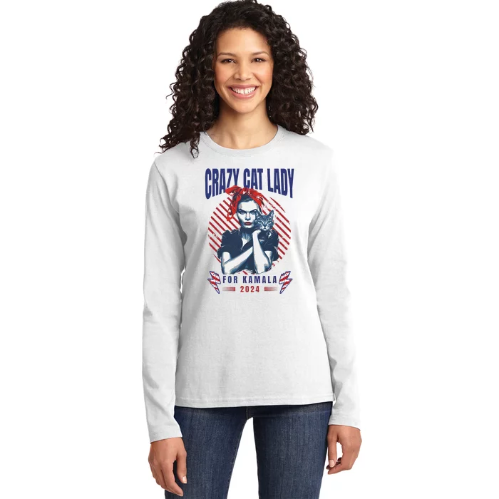 Crazy Cat Lady For Kamala 2024 Ladies Long Sleeve Shirt