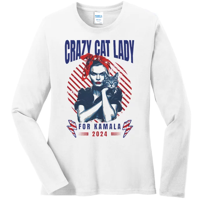 Crazy Cat Lady For Kamala 2024 Ladies Long Sleeve Shirt