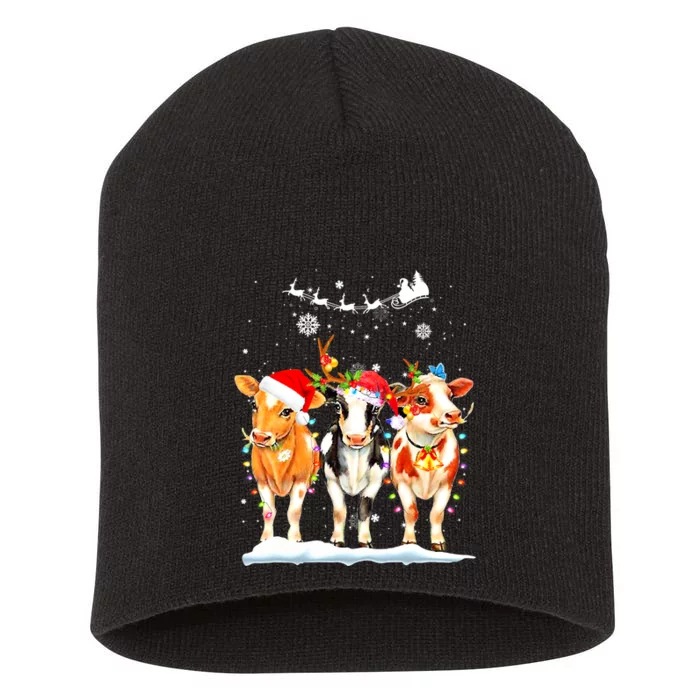 Cow Christmas Lights Gifts For Cow Lovers Farmers Short Acrylic Beanie