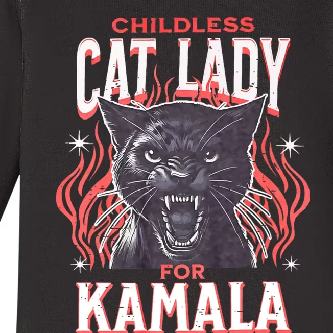 Childless Cat Lady For Kamala Harris 2024 President Election Baby Long Sleeve Bodysuit