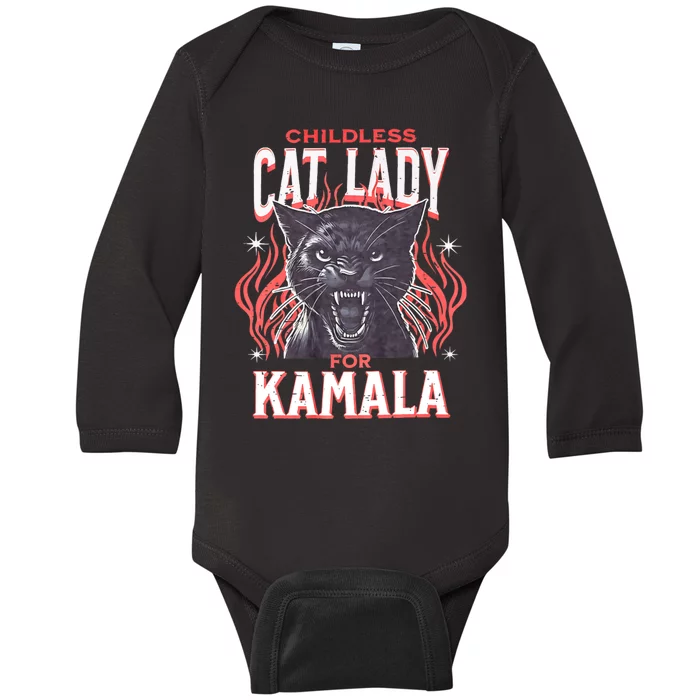 Childless Cat Lady For Kamala Harris 2024 President Election Baby Long Sleeve Bodysuit