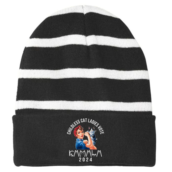 Childless Cat Lady Cute Cat 2024 Striped Beanie with Solid Band