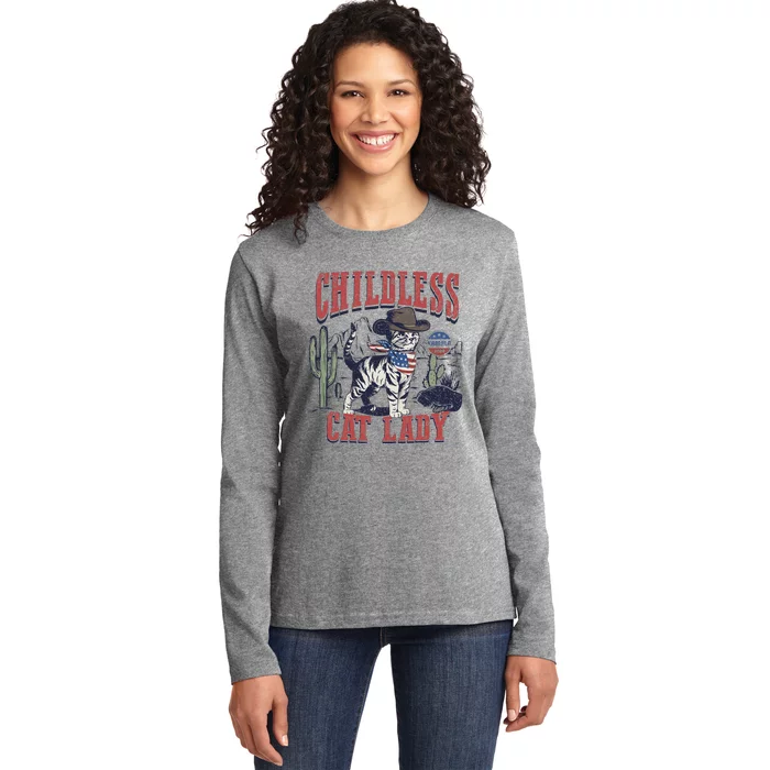 Childless Cat Lady Voting Kamala Harris 2024 Ladies Long Sleeve Shirt