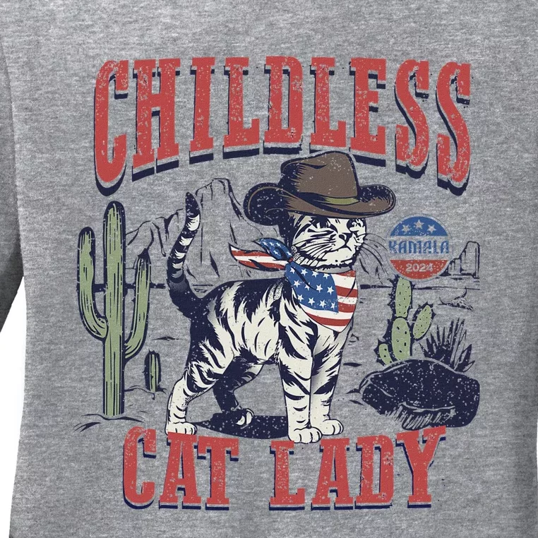 Childless Cat Lady Voting Kamala Harris 2024 Ladies Long Sleeve Shirt