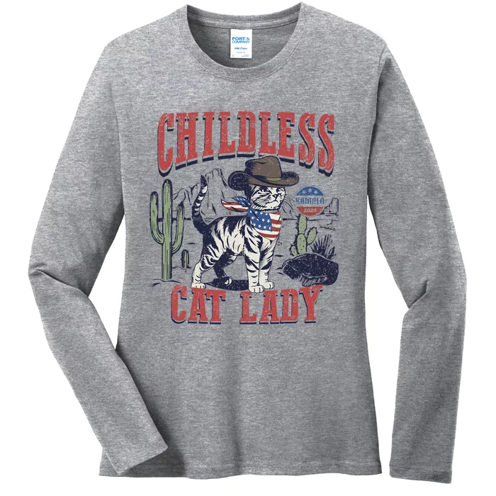 Childless Cat Lady Voting Kamala Harris 2024 Ladies Long Sleeve Shirt