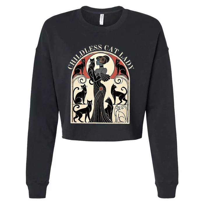 Childless Cat Ladies Cat Karma Retro Funny Cropped Pullover Crew