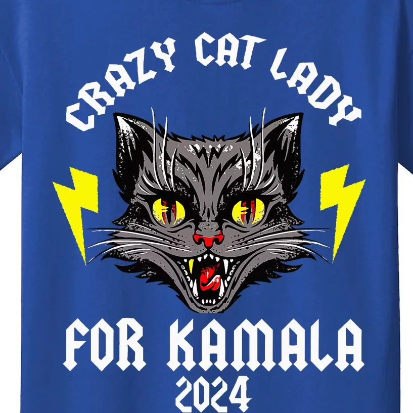 Crazy Cat Lady For Kamala Harris Tim Walz 2024 Blue Wave Kids T-Shirt