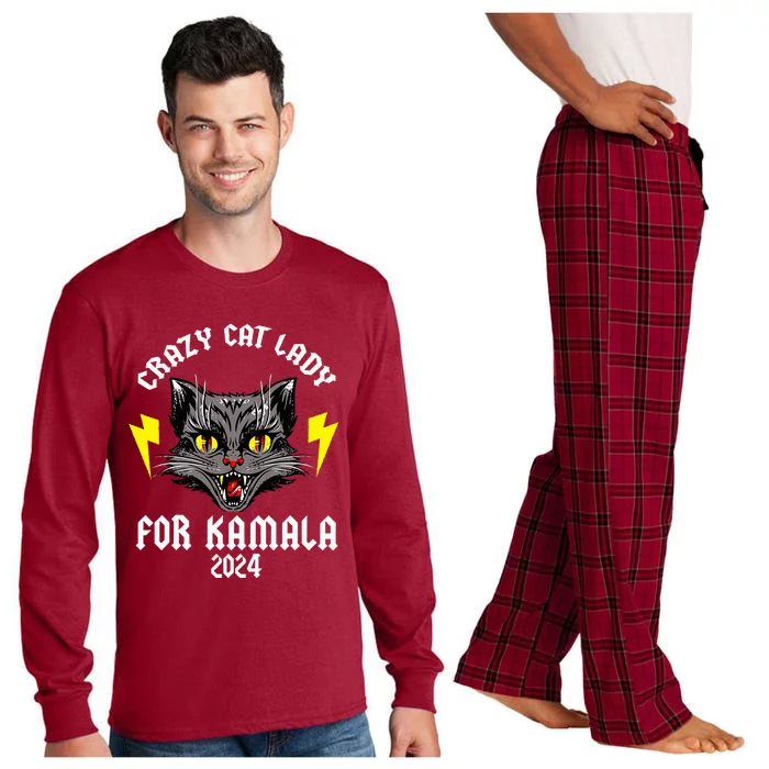 Crazy Cat Lady For Kamala Harris Tim Walz 2024 Blue Wave Long Sleeve Pajama Set