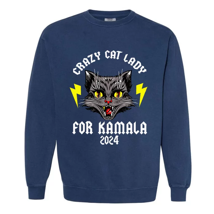 Crazy Cat Lady For Kamala Harris Tim Walz 2024 Blue Wave Garment-Dyed Sweatshirt