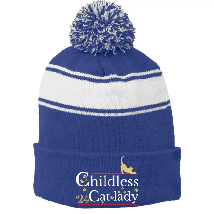 Childless Cat Lady For President Stripe Pom Pom Beanie