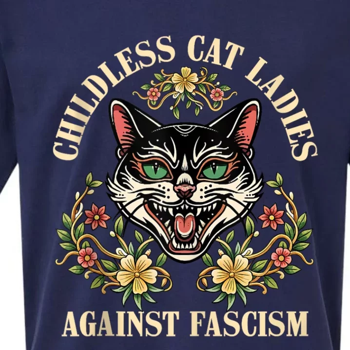 Childless Cat Ladies Against Fascism Sueded Cloud Jersey T-Shirt