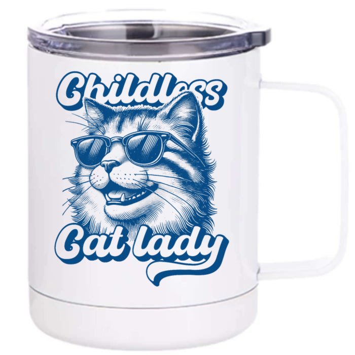 Childless Cat Lady Funny Cat Lover Front & Back 12oz Stainless Steel Tumbler Cup