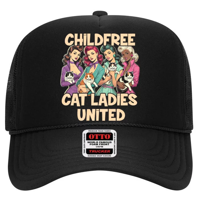 Childfree Cat Lady For Cat Mom Women Cat Ladies High Crown Mesh Trucker Hat