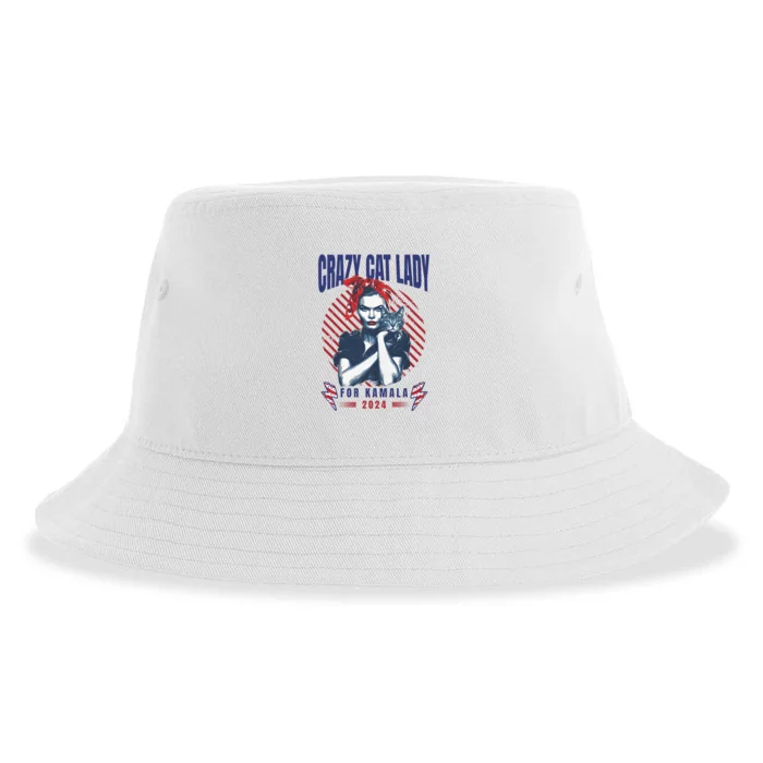 Crazy Cat Lady For Kamala 2024 Sustainable Bucket Hat