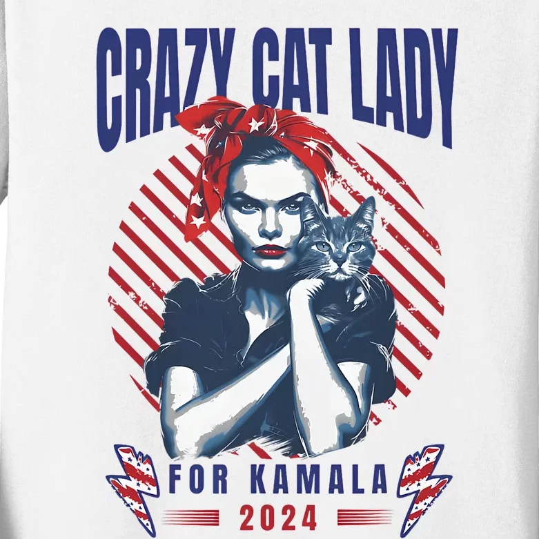 Crazy Cat Lady For Kamala 2024 Kids Long Sleeve Shirt