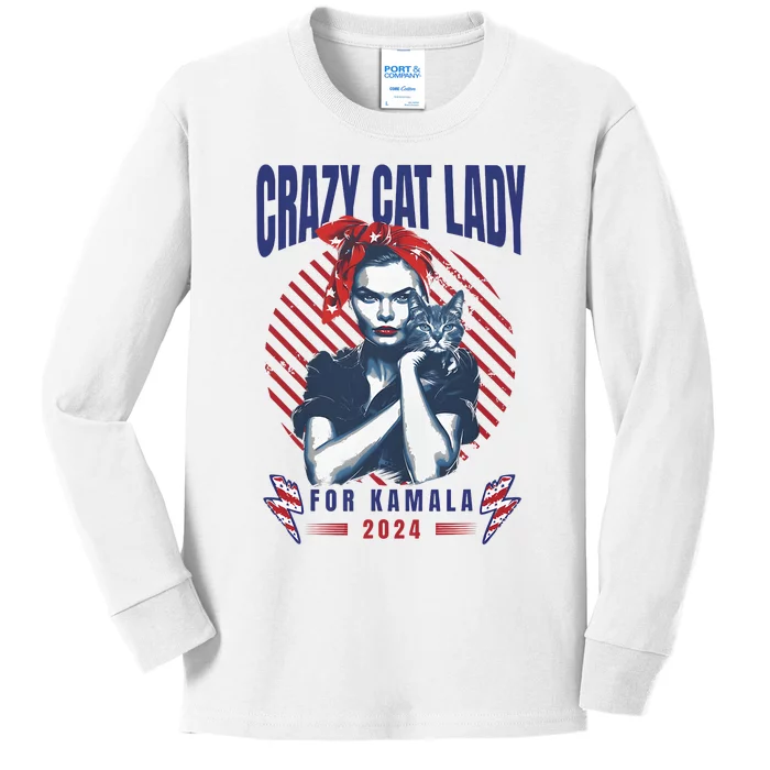 Crazy Cat Lady For Kamala 2024 Kids Long Sleeve Shirt