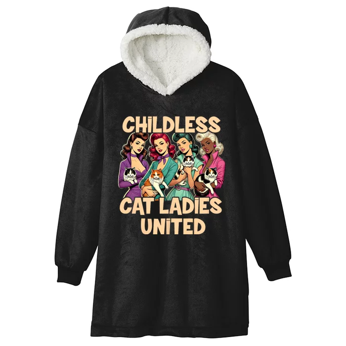 Childless Cat Lady For Cat Mom Women Cat Ladies Hooded Wearable Blanket