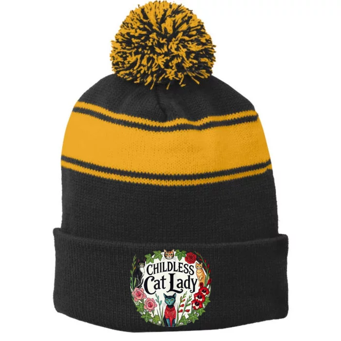 Childless Cat Ladies Against Fascism Stripe Pom Pom Beanie