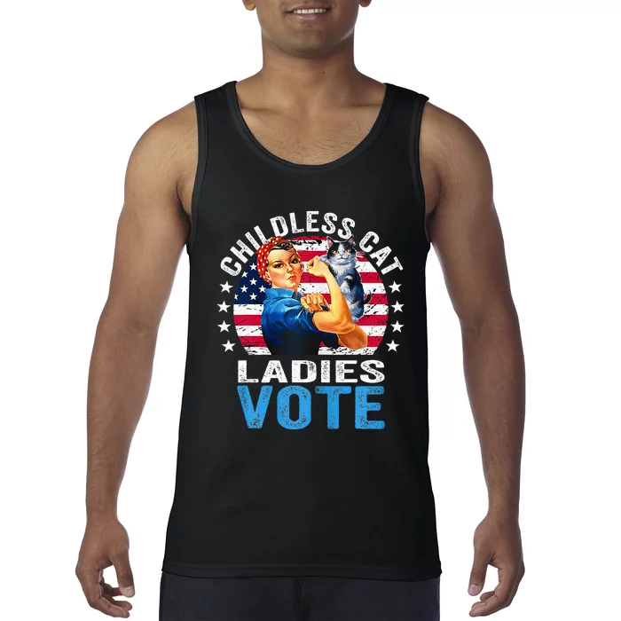 Childless Cat Ladies Vote Funny Vintage Rosie The Riveter Tank Top