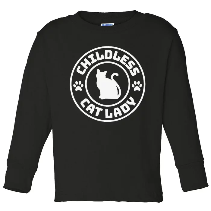 Childless Cat Lady Funny Cat Lover Toddler Long Sleeve Shirt