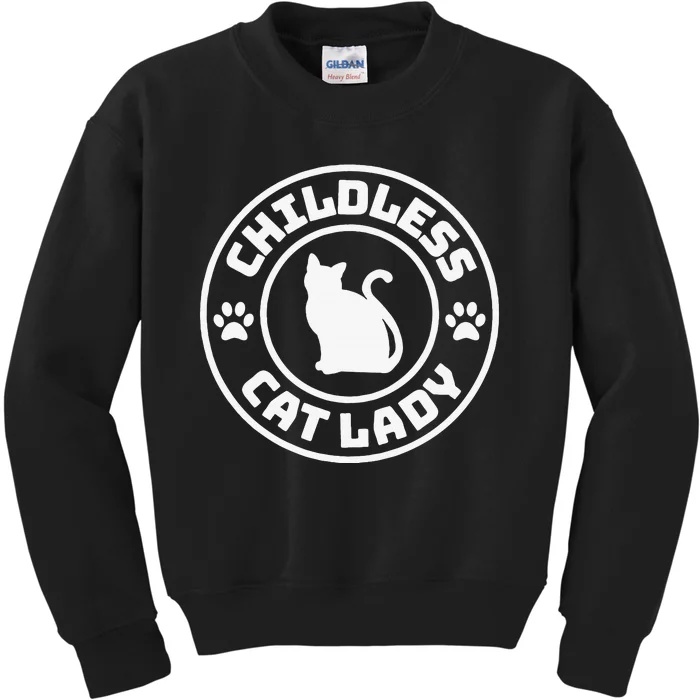 Childless Cat Lady Funny Cat Lover Kids Sweatshirt