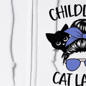 Childless Cat Lady Messy Bun Cat Mom Full Zip Hoodie