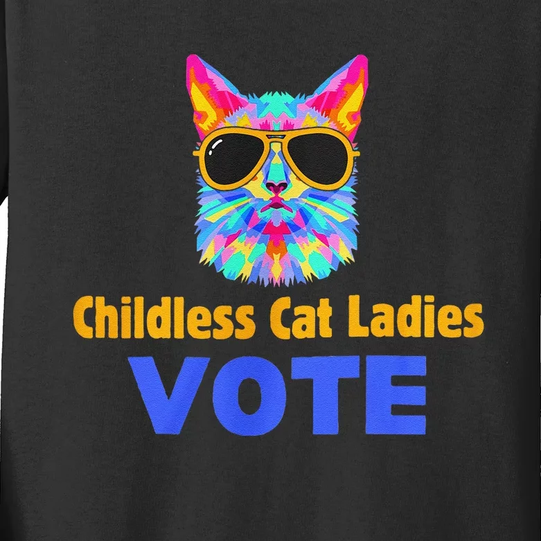 Childless Cat Ladies Vote Blue Gift Kids Long Sleeve Shirt