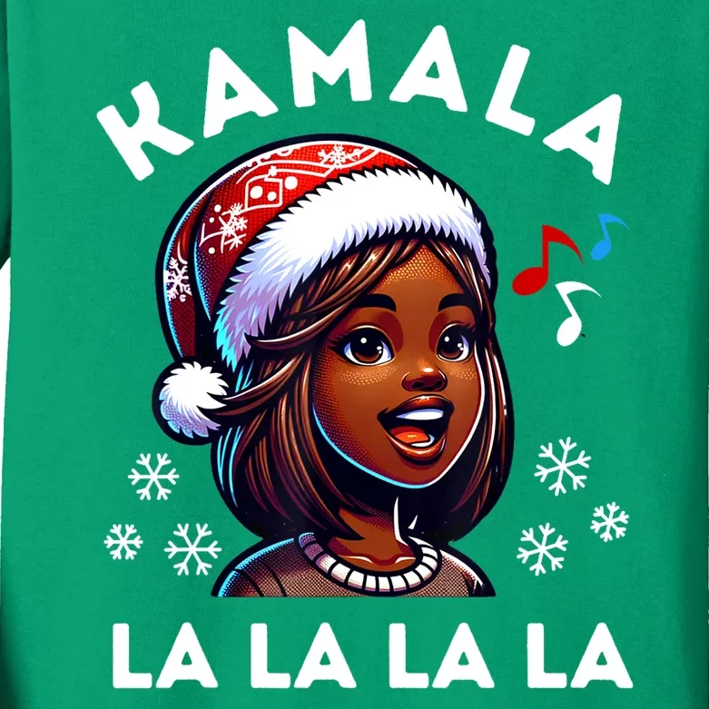 Christmas Comma La La La Family Xmas Kamala Harris 2024 African Gift Kids Long Sleeve Shirt