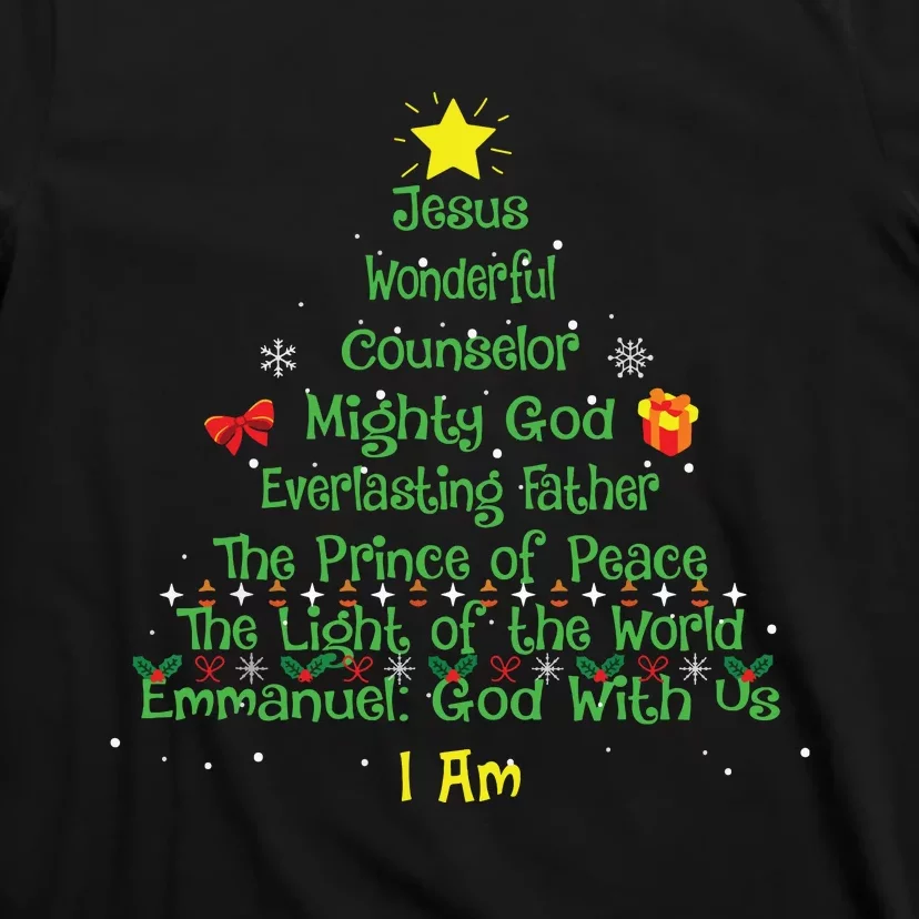 Christian Christmas Lover Bible Names Of Jesus Tree Xmas T-Shirt