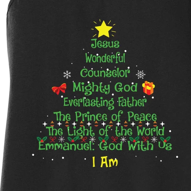 Christian Christmas Lover Bible Names Of Jesus Tree Xmas Women's Racerback Tank