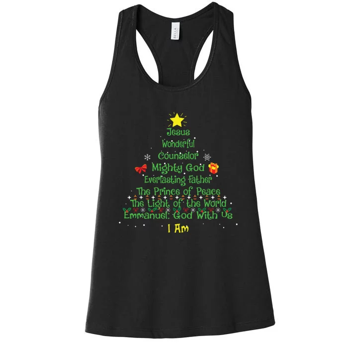 Christian Christmas Lover Bible Names Of Jesus Tree Xmas Women's Racerback Tank