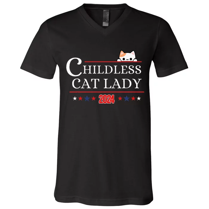 Childless Cat Lady 2024 V-Neck T-Shirt