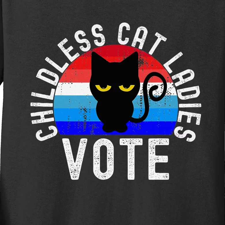 Childless Cat Ladies Vote Funny 2024 Kids Long Sleeve Shirt