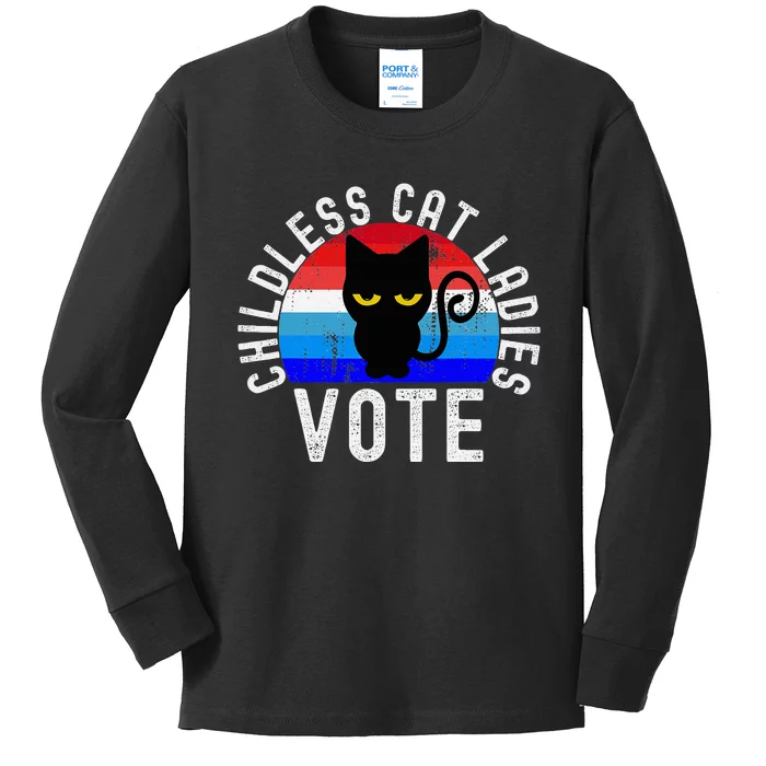 Childless Cat Ladies Vote Funny 2024 Kids Long Sleeve Shirt