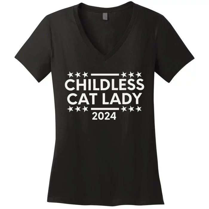 Childless Cat Lady 2024 Women's V-Neck T-Shirt