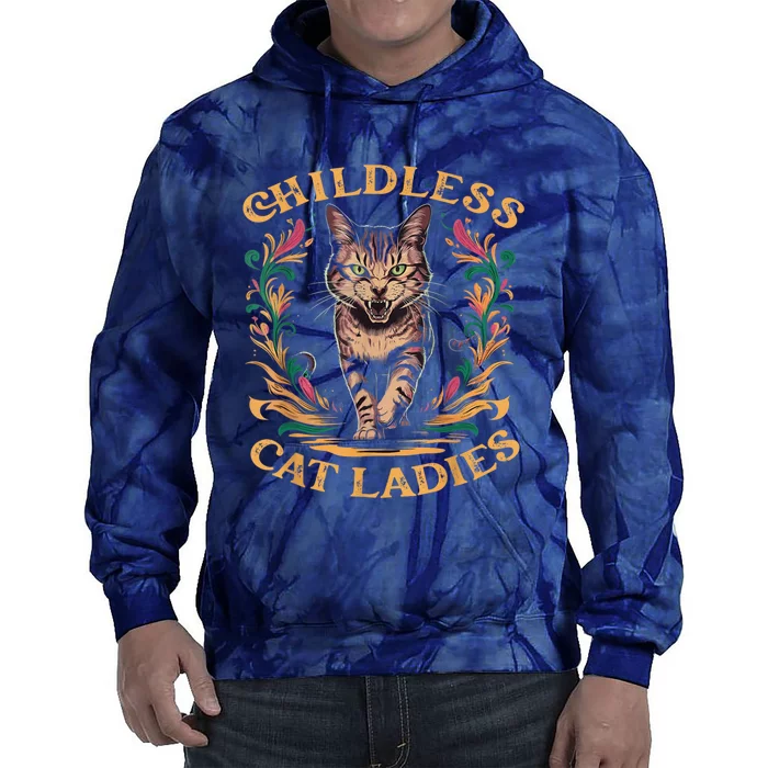 Childless Cat Ladies 2024 Cat Lady Voting For Kamala Harris 2024 Tie Dye Hoodie