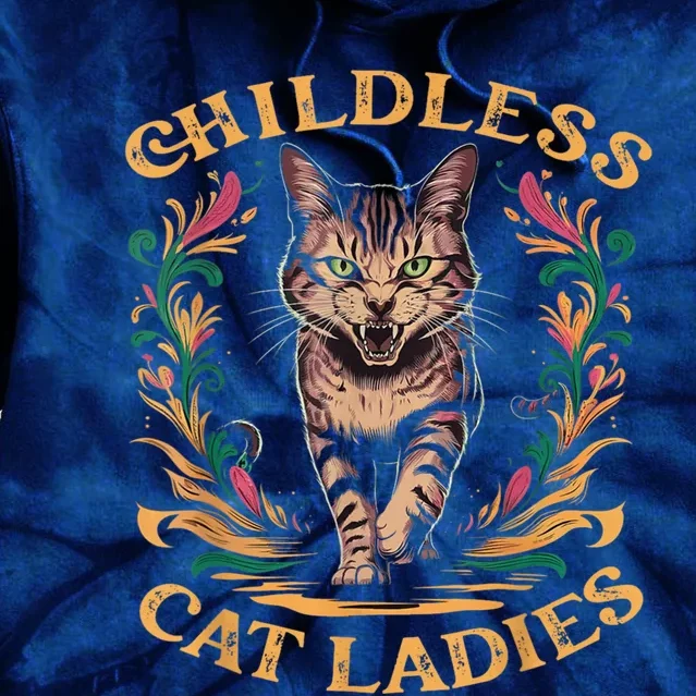 Childless Cat Ladies 2024 Cat Lady Voting For Kamala Harris 2024 Tie Dye Hoodie