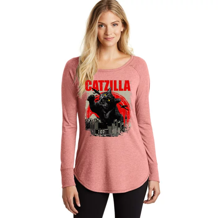 Catzilla Cat Lover Kitten Kitty Women's Perfect Tri Tunic Long Sleeve Shirt