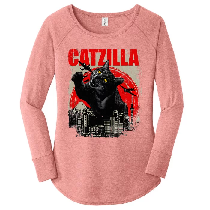 Catzilla Cat Lover Kitten Kitty Women's Perfect Tri Tunic Long Sleeve Shirt