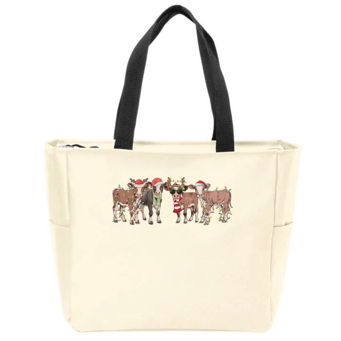 Cow Christmas Light Mooey Christmas Farm Animal Zip Tote Bag