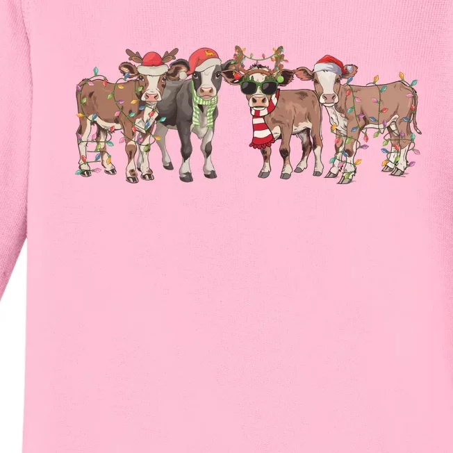 Cow Christmas Light Mooey Christmas Farm Animal Baby Long Sleeve Bodysuit